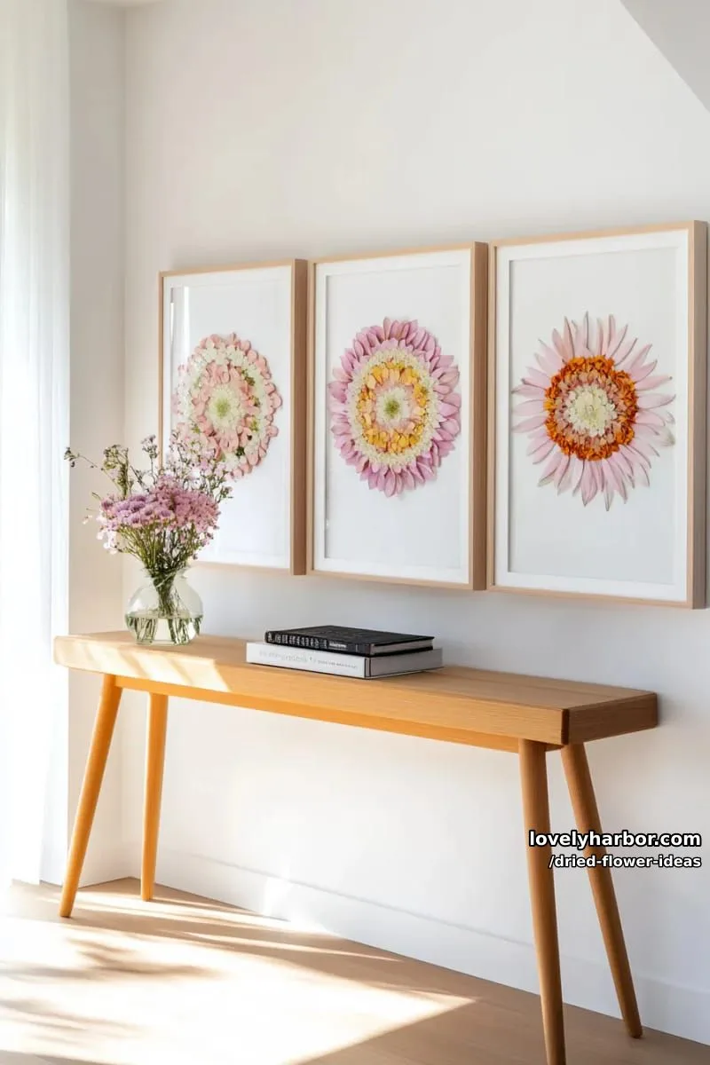 framed art prints using intricate mandala patterns made from dried flowers 1