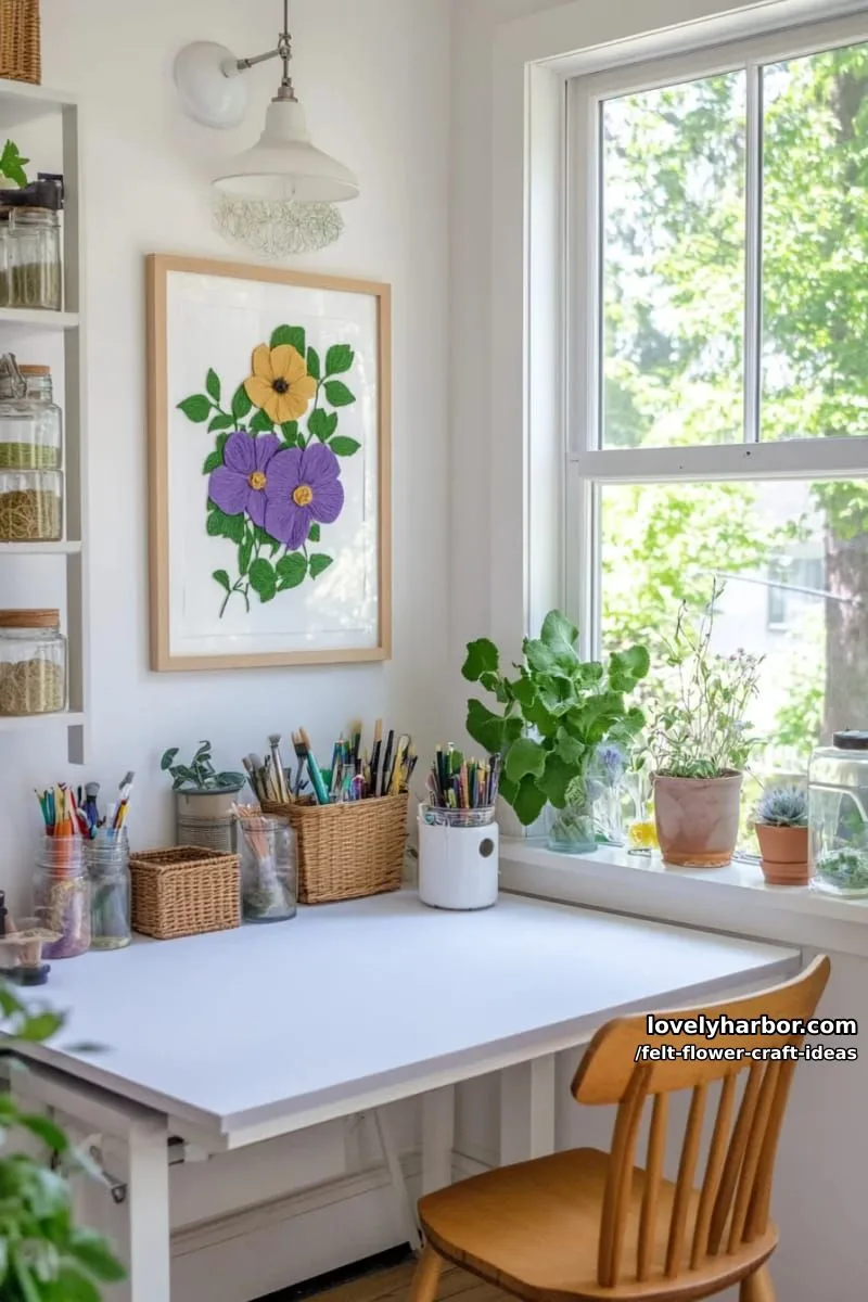 framed pressed-look felt pansy artwork with realistic leaf details 1