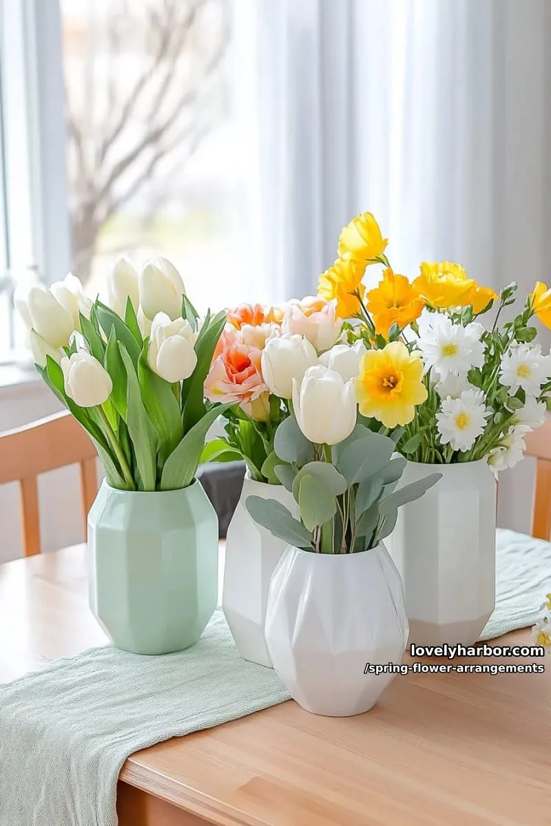 15 Spring Flower Arrangements That Will Warm Your Heart 28 fresh spring garden flowers arranged in geometric ceramic vases 1