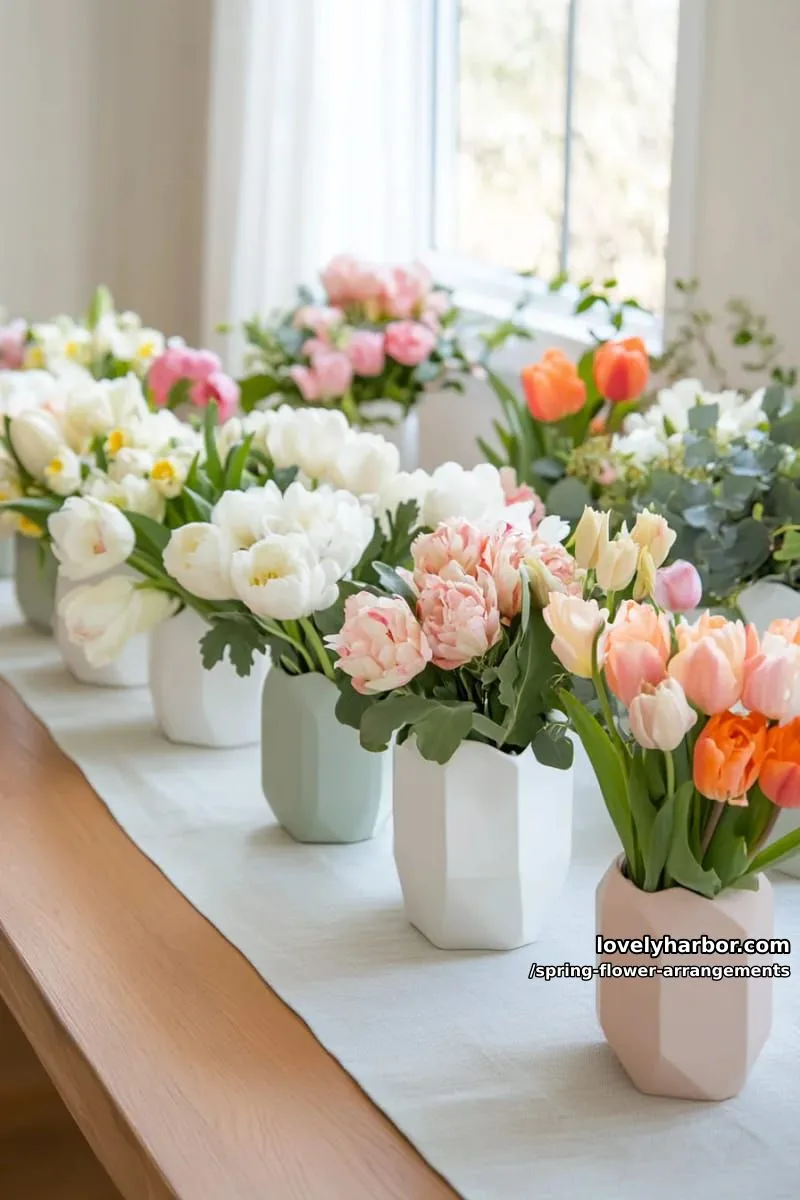 15 Spring Flower Arrangements That Will Warm Your Heart 30 fresh spring garden flowers arranged in geometric ceramic vases 1