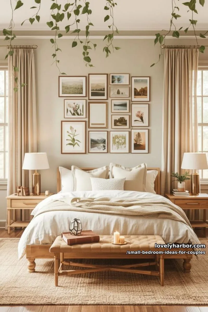 gallery wall of mini framed art with a nature-inspired palette 1