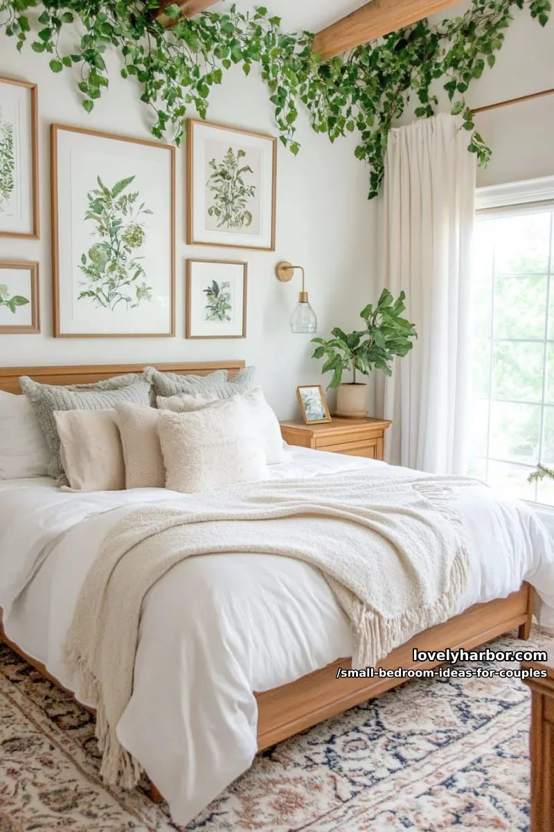 gallery wall of mini framed art with a nature-inspired palette 1
