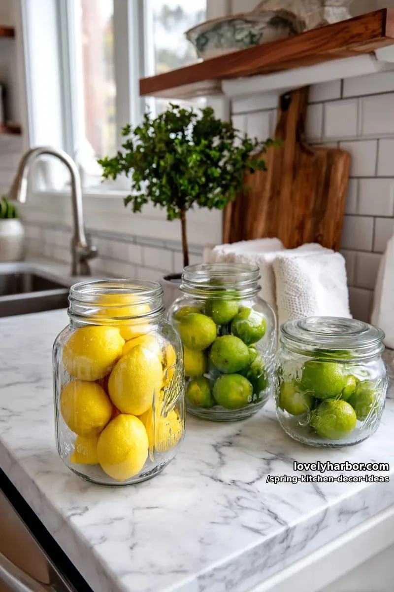 glass jars of fresh lemons and limes on marble countertops 1