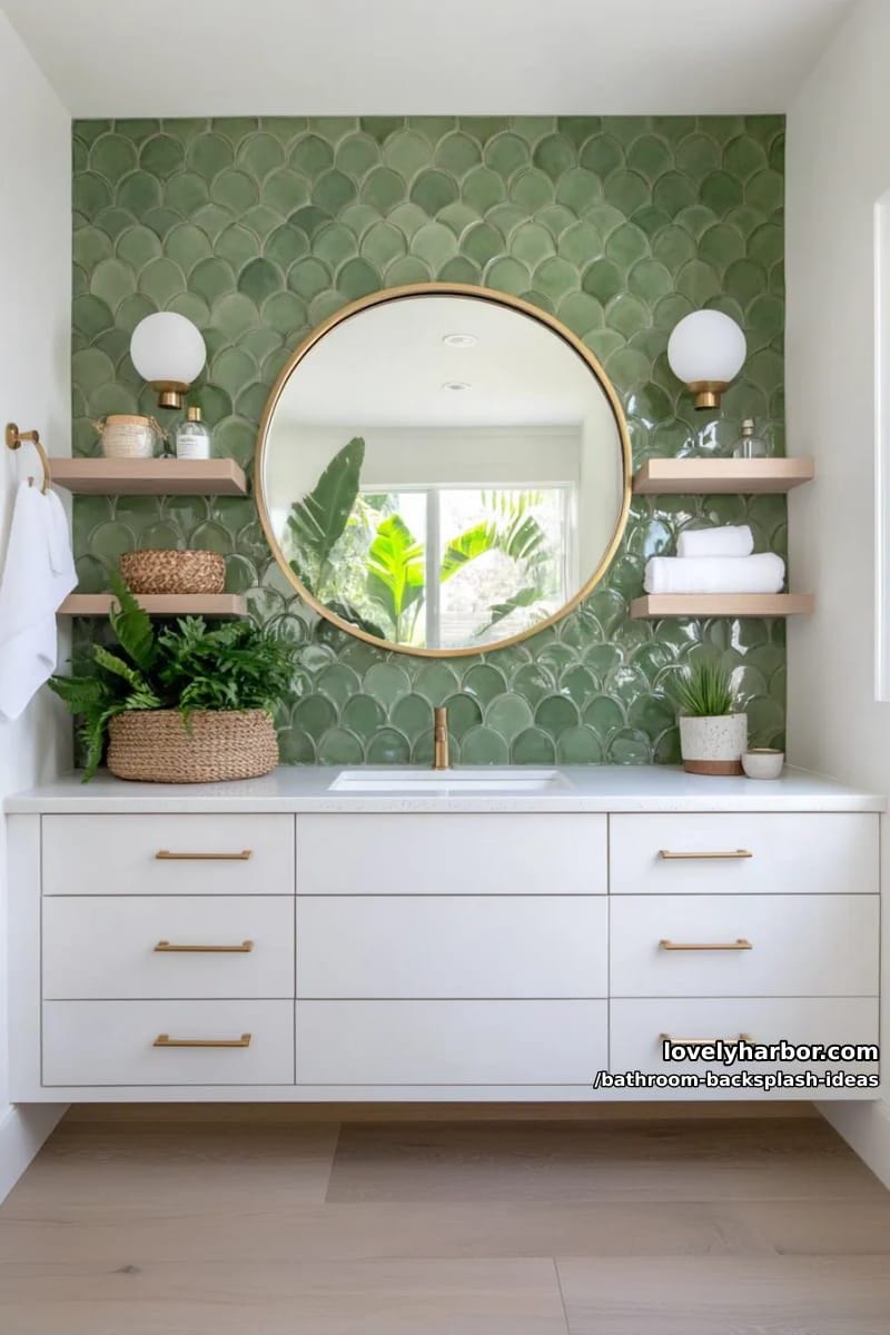 green glazed tiles in a fish scale pattern for bold, artistic impact 1