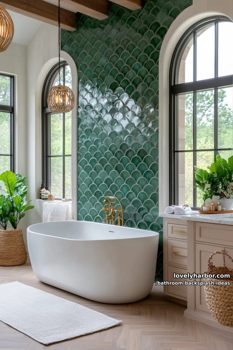 green glazed tiles in a fish scale pattern for bold, artistic impact 1