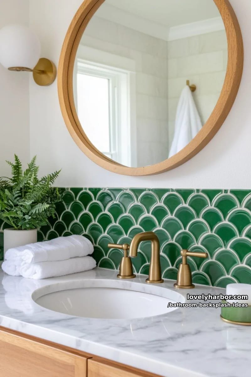 green glazed tiles in a fish scale pattern for bold, artistic impact 1