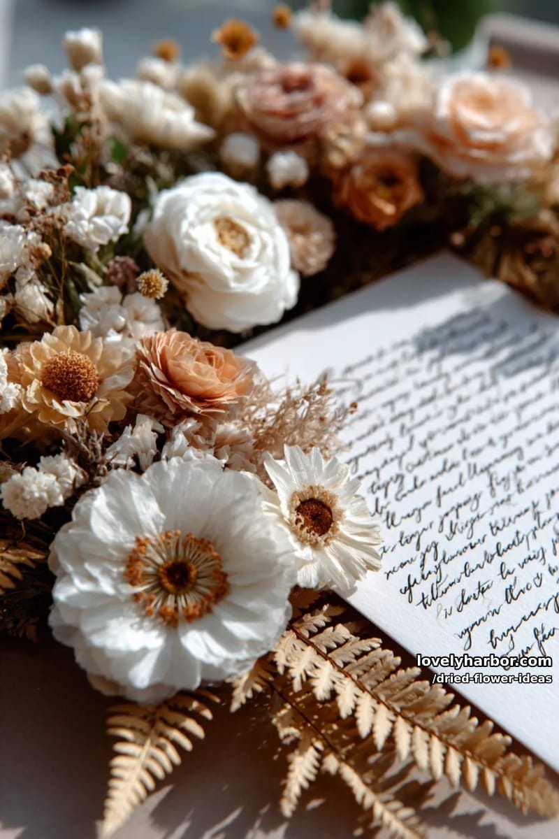 hand-pressed dried flowers framing elegant calligraphy quotes for decor 1