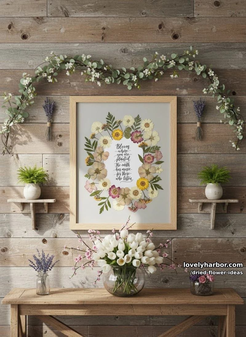 hand-pressed dried flowers framing elegant calligraphy quotes for decor 1