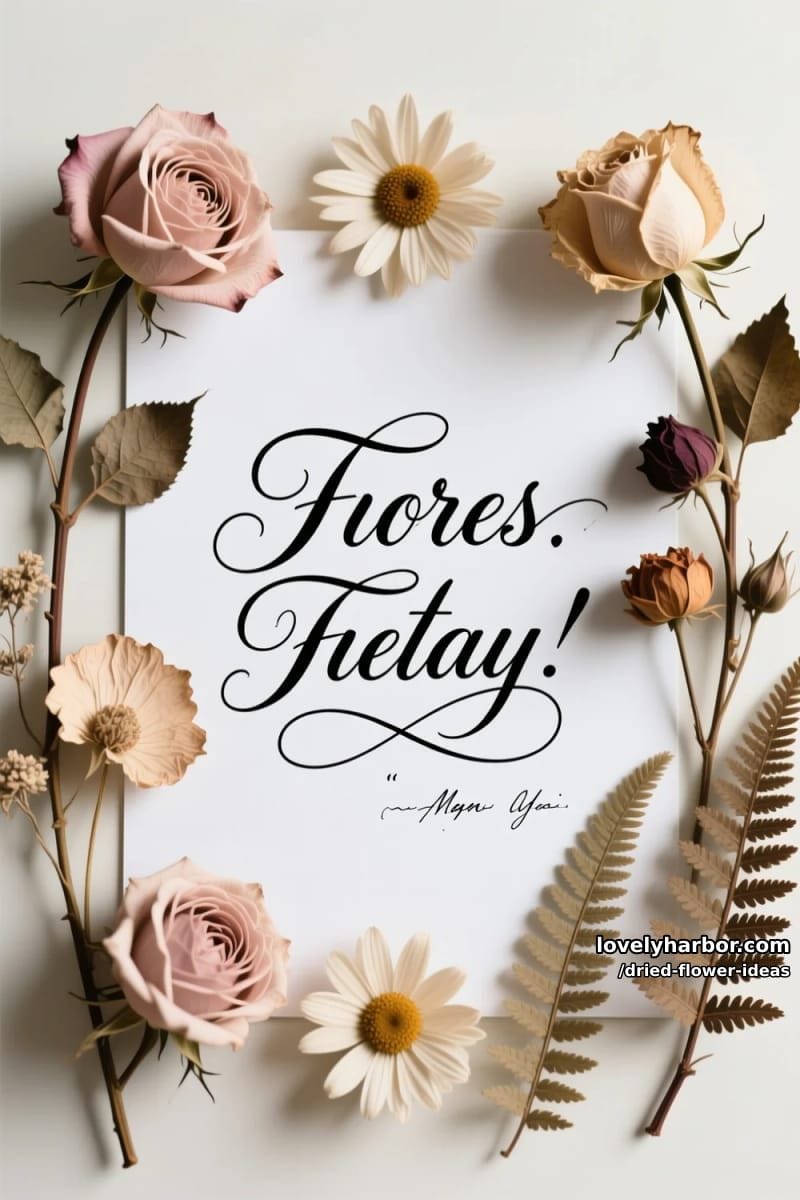 hand-pressed dried flowers framing elegant calligraphy quotes for decor 1