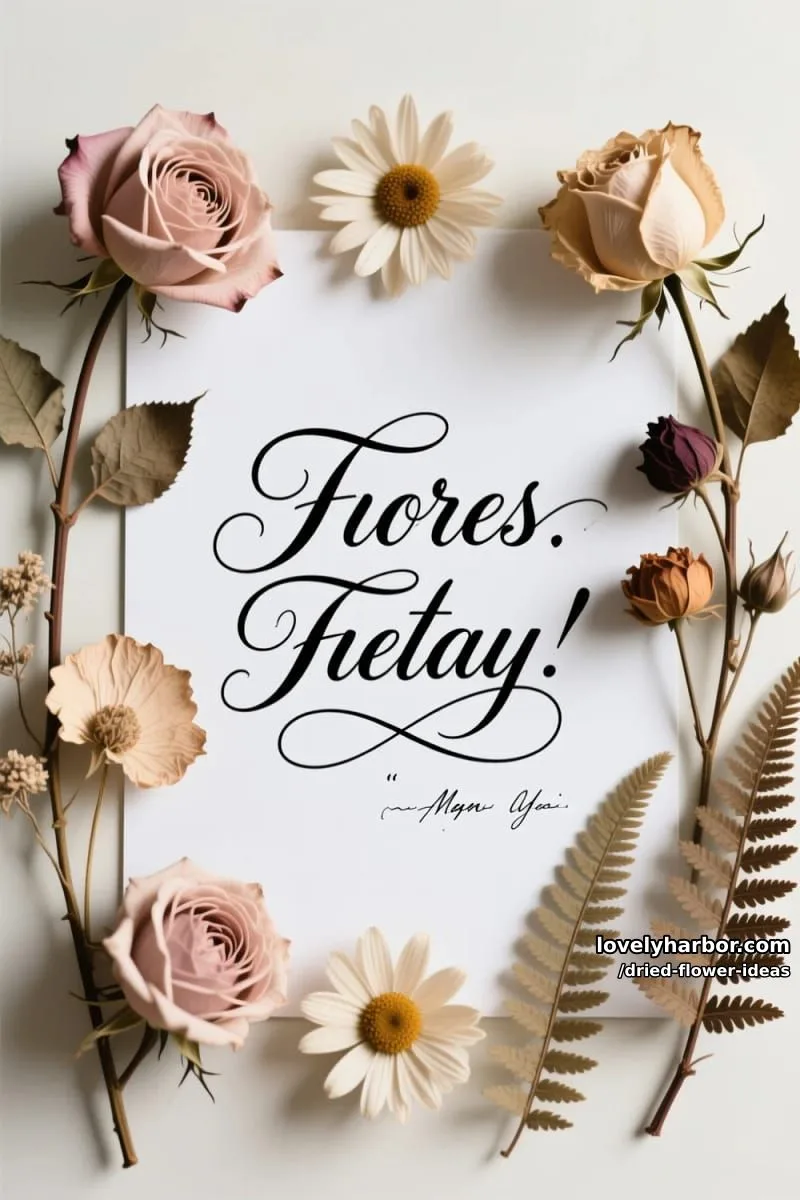 hand-pressed dried flowers framing elegant calligraphy quotes for decor 1