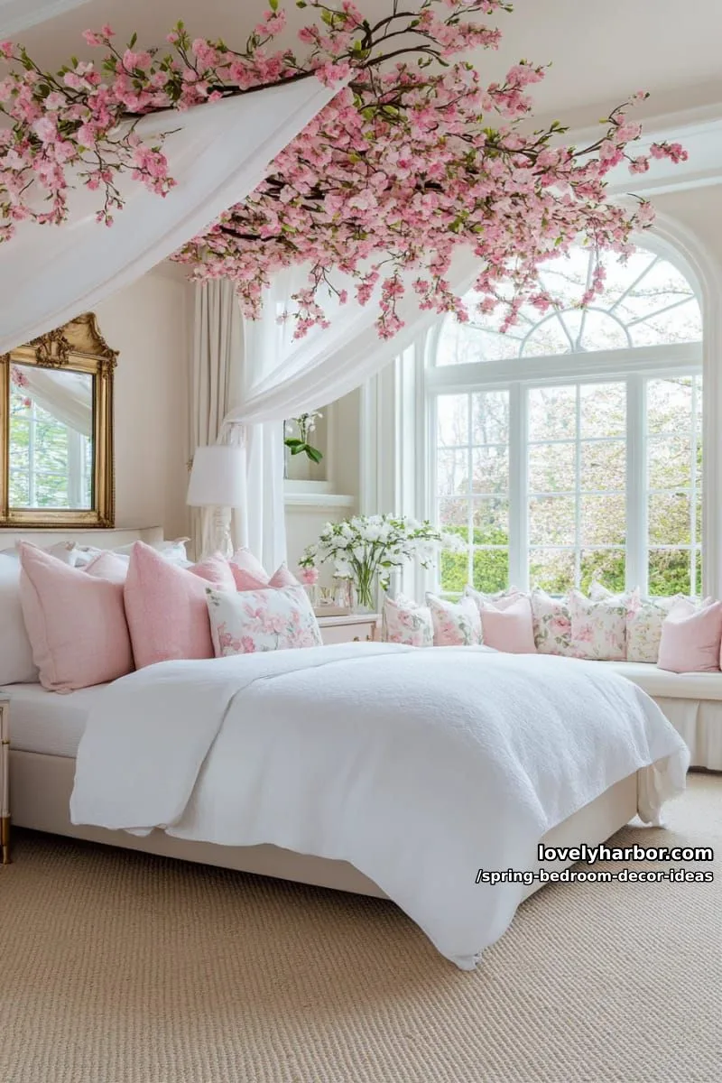 21 Unique Spring Bedroom Decor Ideas For 2026 4 hang a romantic canopy of faux cherry blossom branches above your bed. 1