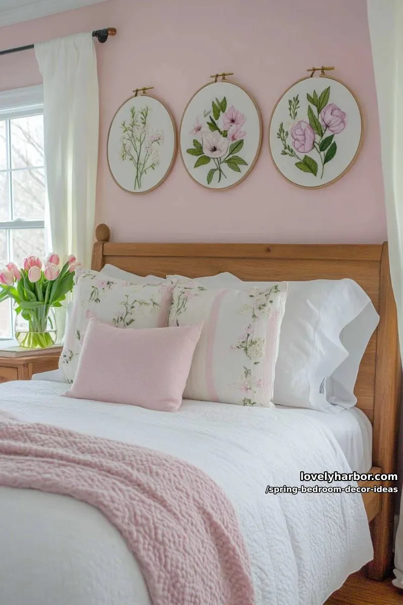21 Unique Spring Bedroom Decor Ideas For 2026 45 hang a trio of botanical embroidery hoops on soft pink painted walls. 1