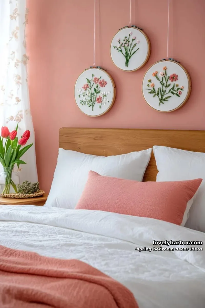 21 Unique Spring Bedroom Decor Ideas For 2026 46 hang a trio of botanical embroidery hoops on soft pink painted walls. 1