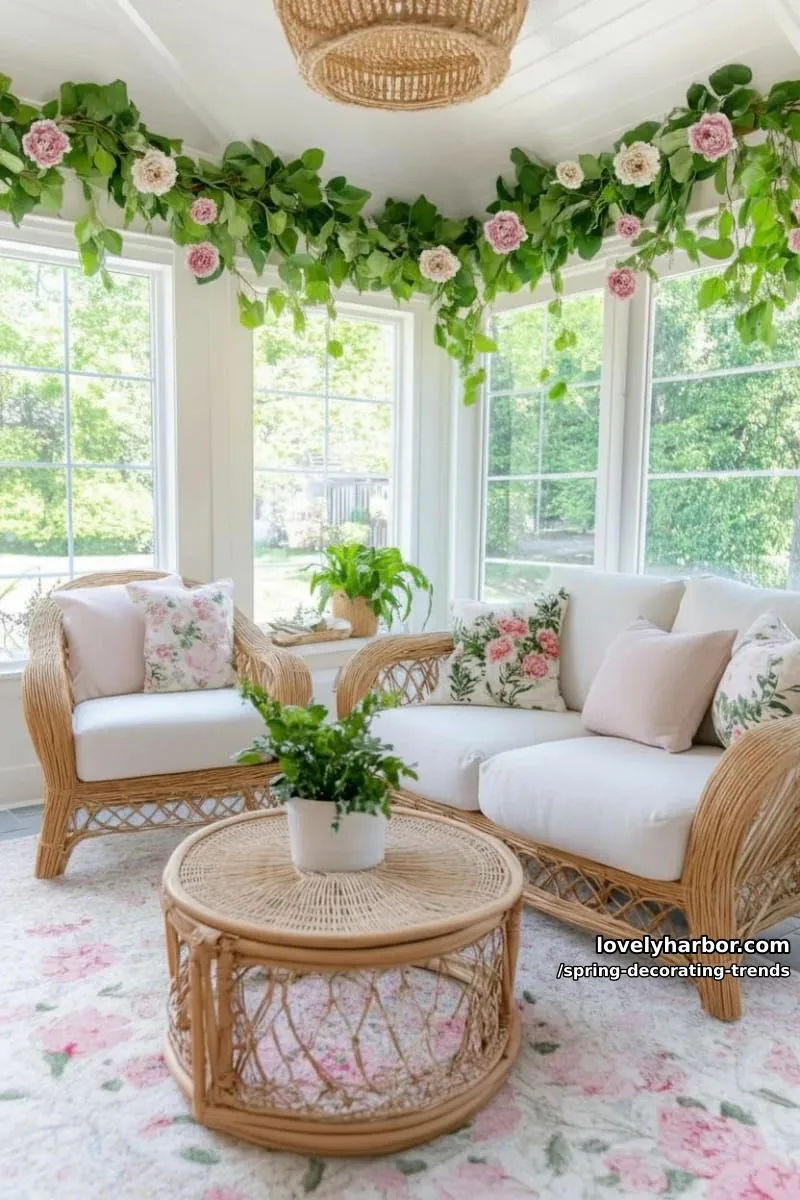 hanging eucalyptus garlands mixed with silk peonies over windows 1