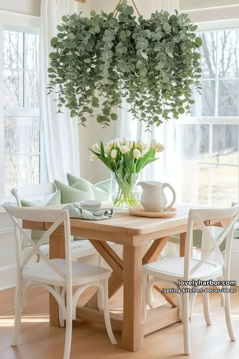 hanging faux eucalyptus above a cozy breakfast nook 1