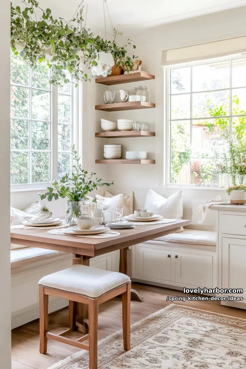 hanging faux eucalyptus above a cozy breakfast nook 1