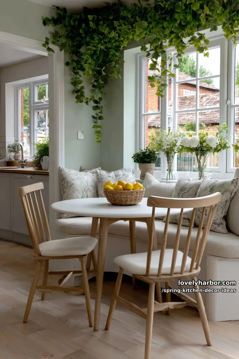 hanging faux eucalyptus above a cozy breakfast nook 1