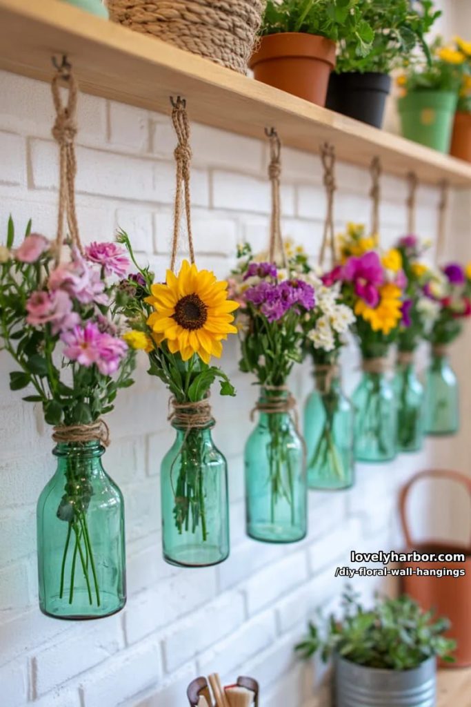 hanging floral pockets using recycled bottles for a vertical garden wall 24