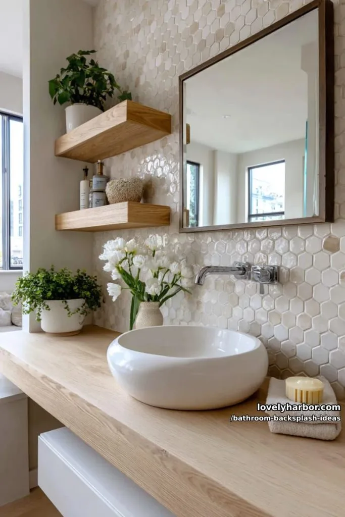 hexagon honeycomb backsplash in creamy white for minimalist scandinavian appeal 10