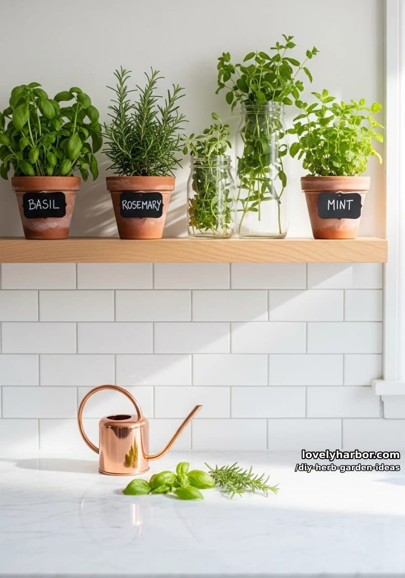 install a chalkboard-labeled herb shelf above your kitchen counter. 1