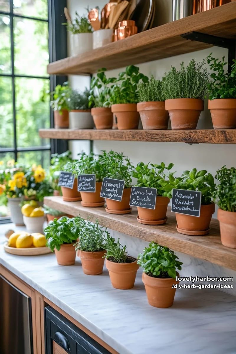 install a chalkboard-labeled herb shelf above your kitchen counter. 1