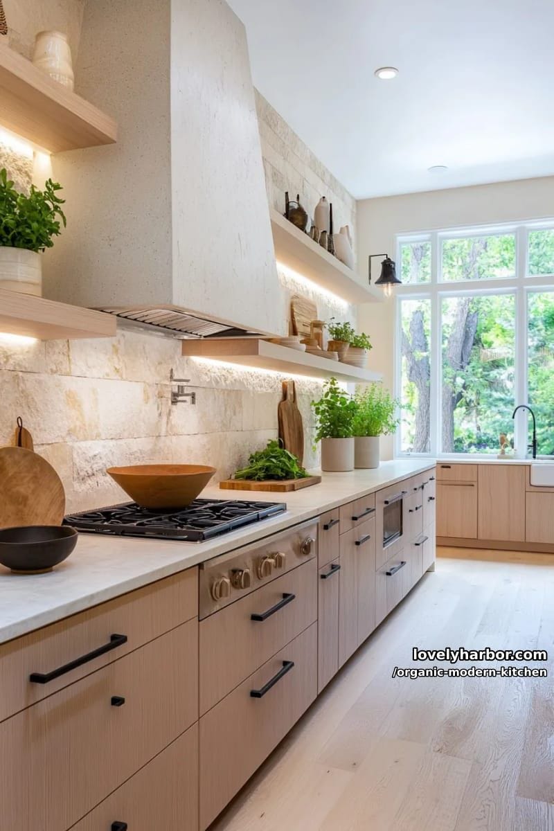 install under-cabinet ambient lighting to highlight stone and wood textures. 1