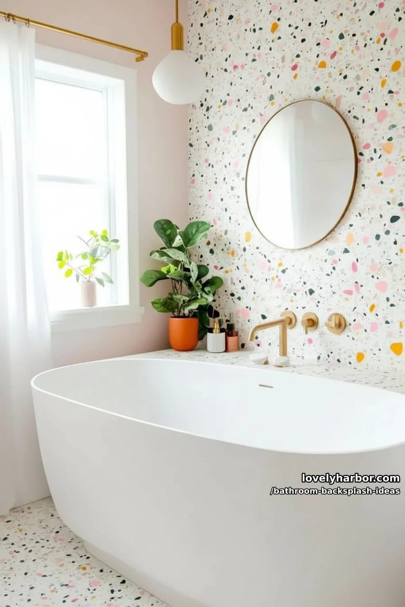 large terrazzo backsplash with pastel confetti chips for playful whimsy 1