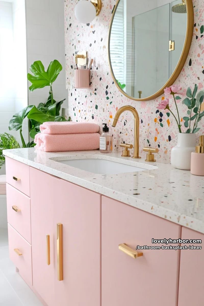 large terrazzo backsplash with pastel confetti chips for playful whimsy 1