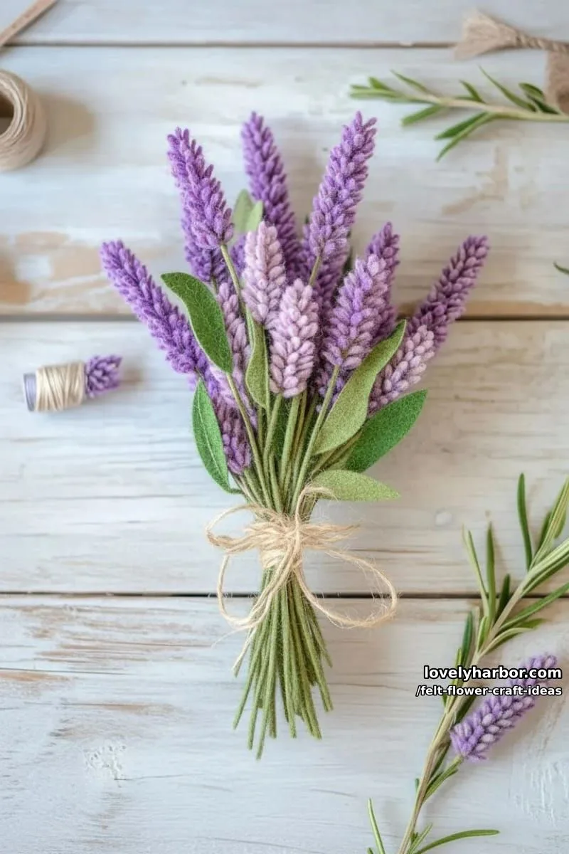 lavender sprig bouquet crafted from soft purple and green felt strips 1