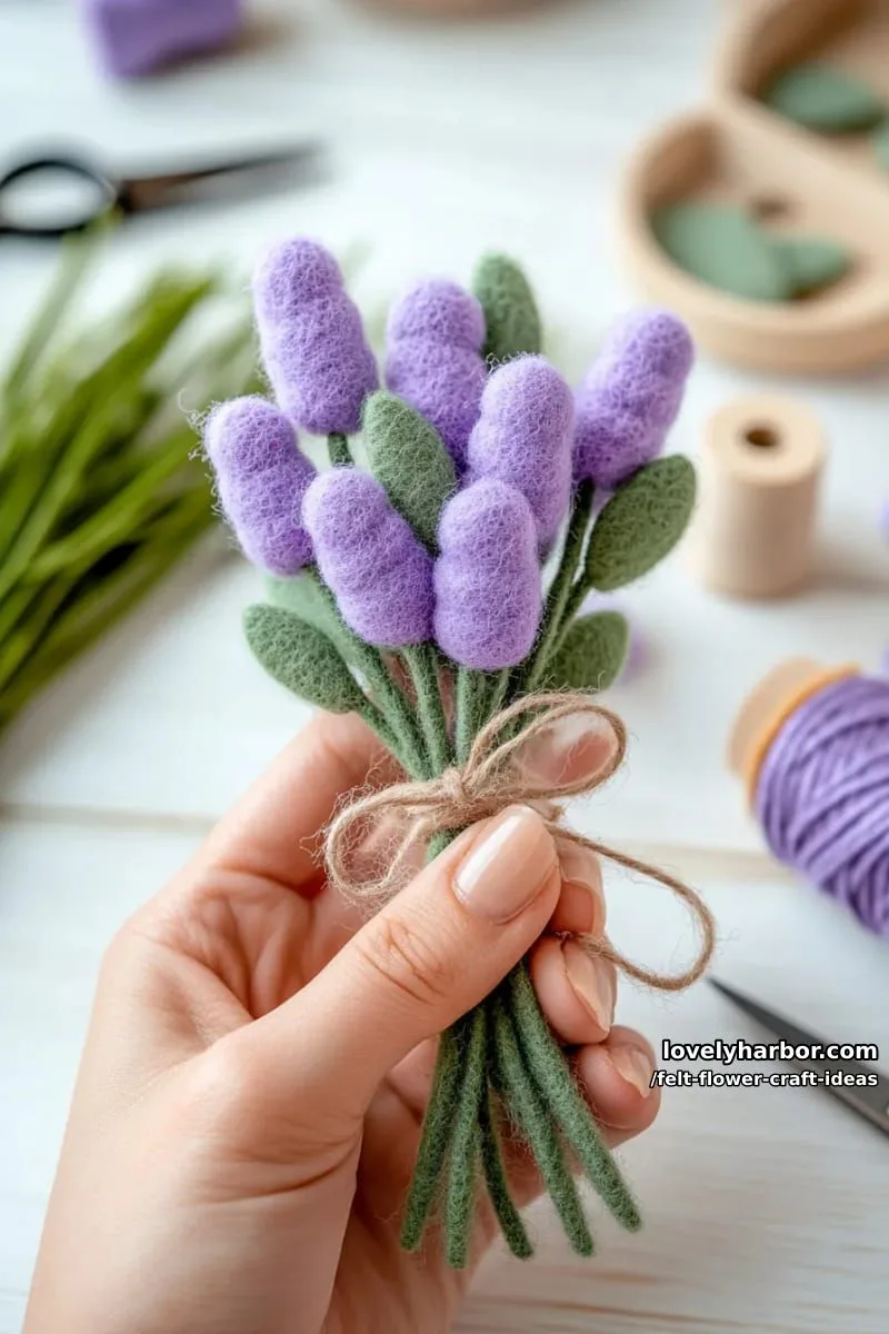 lavender sprig bouquet crafted from soft purple and green felt strips 1