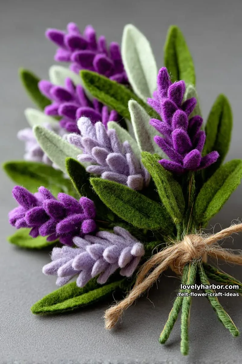 lavender sprig bouquet crafted from soft purple and green felt strips 1