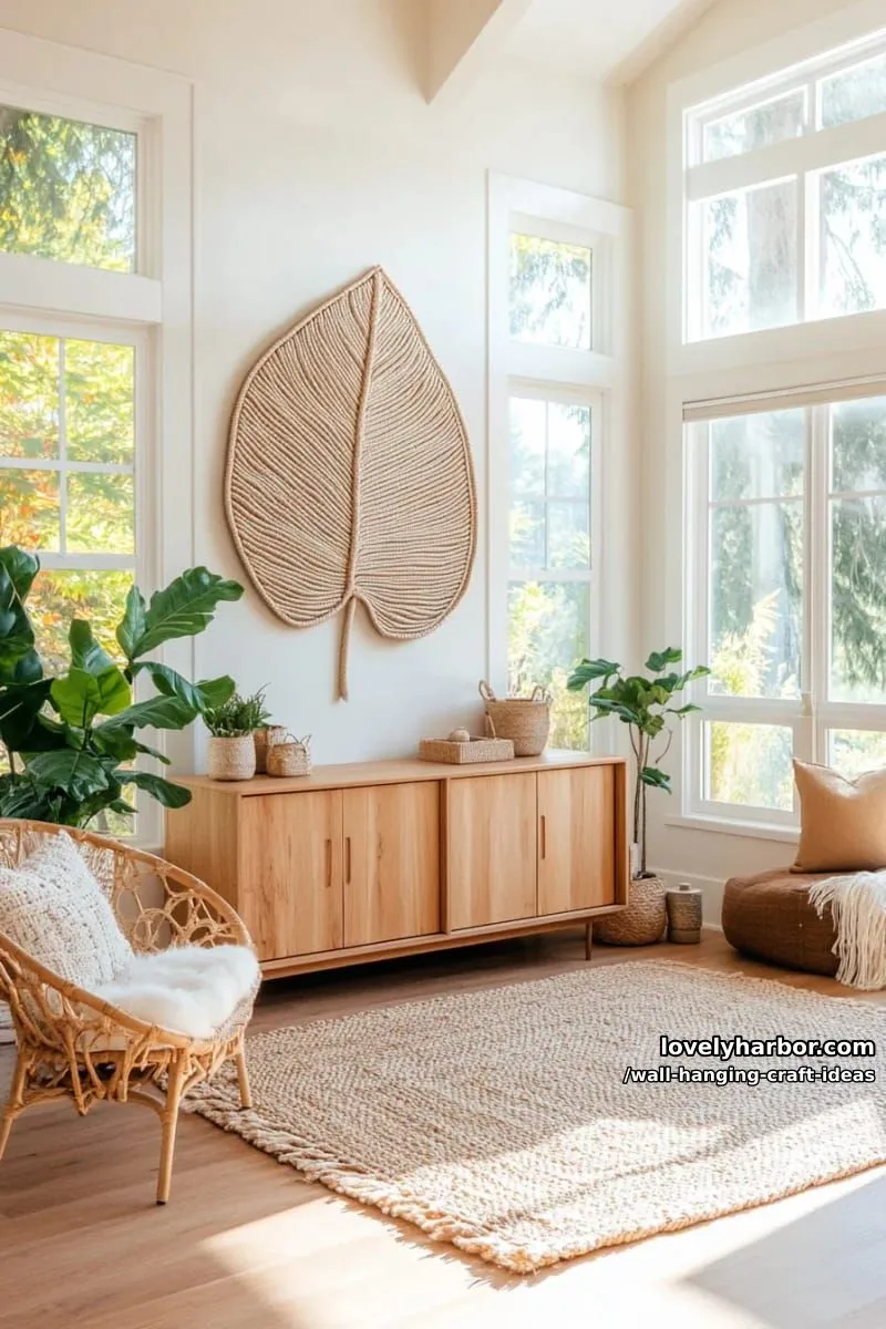 15 Artistic Wall Hanging Crafts to Upgrade Your Home 31 layer cardboard and twine to craft a realistic oversized leaf art piece. 1