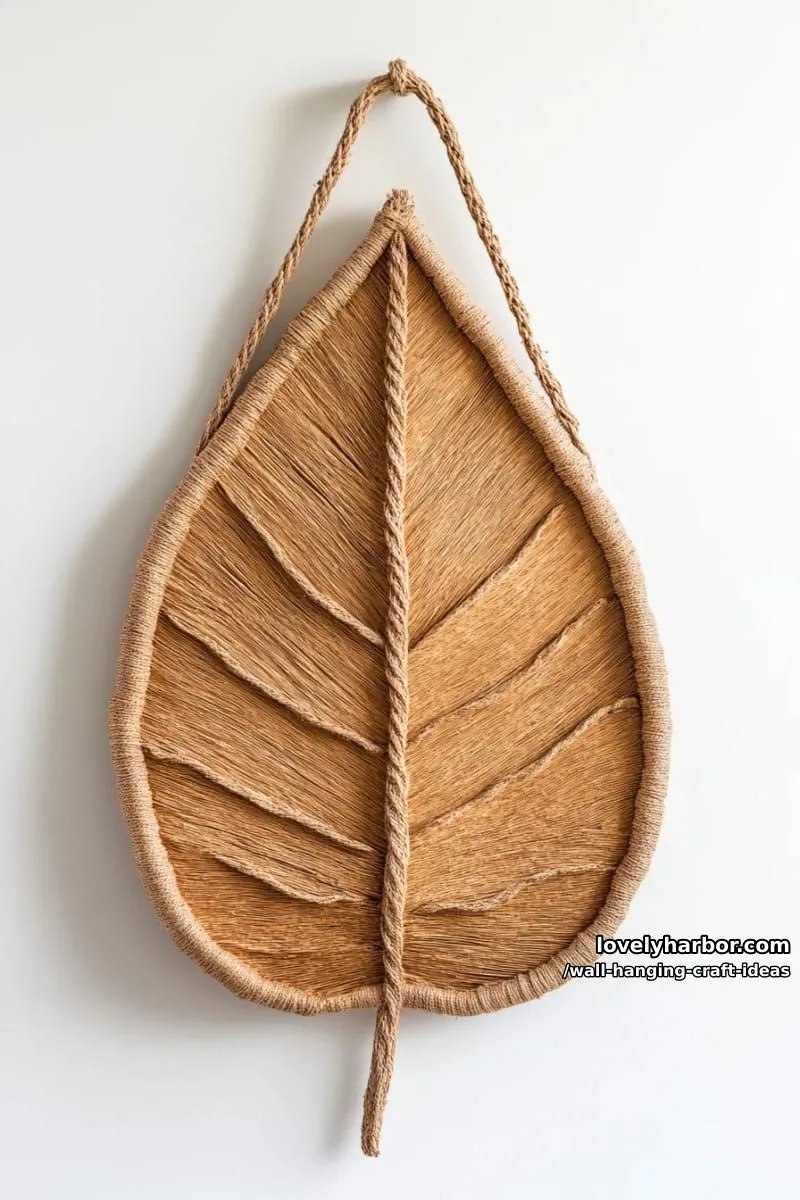 15 Artistic Wall Hanging Crafts to Upgrade Your Home 33 layer cardboard and twine to craft a realistic oversized leaf art piece. 1