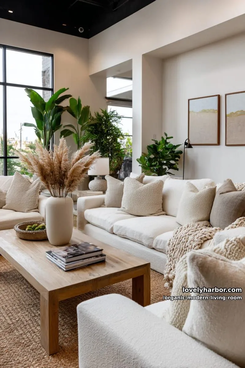 layer neutral-toned boucle sofas with chunky knit throws and wool pillows 1