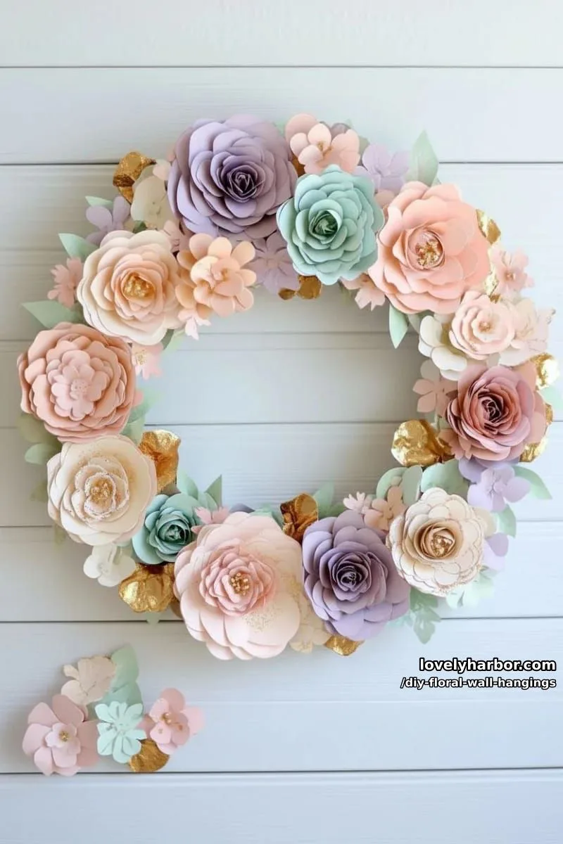 layered 3d floral wreath from textured cardstock and gold accents 1