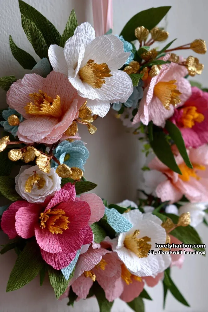 layered 3d floral wreath from textured cardstock and gold accents 1