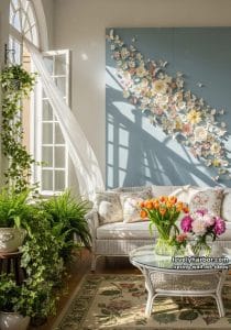 layered 3d paper butterflies and flowers on a pale blue wall panel 12