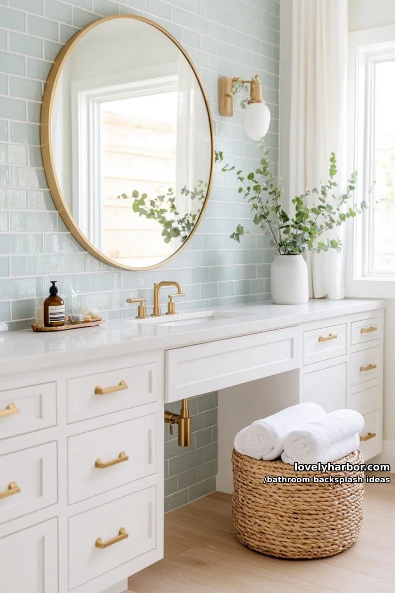 light blue elongated subway tiles paired with natural stone countertops 1