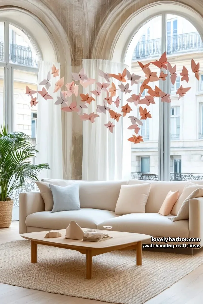15 Artistic Wall Hanging Crafts to Upgrade Your Home 26 make a cascading chain of origami butterflies in soft ombré tones. 1