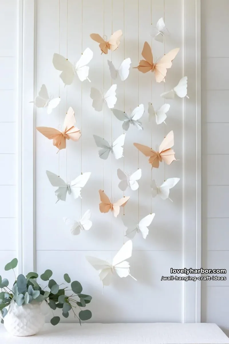 15 Artistic Wall Hanging Crafts to Upgrade Your Home 27 make a cascading chain of origami butterflies in soft ombré tones. 1