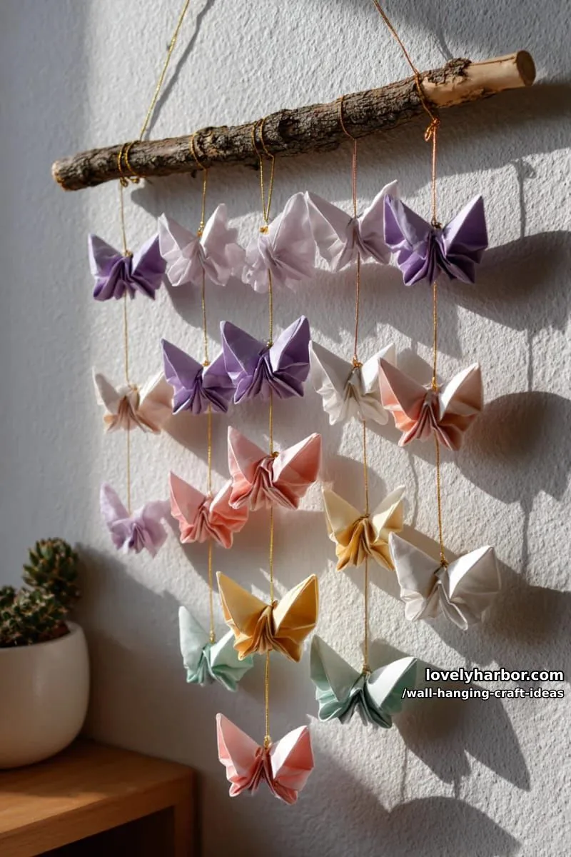 15 Artistic Wall Hanging Crafts to Upgrade Your Home 28 make a cascading chain of origami butterflies in soft ombré tones. 1