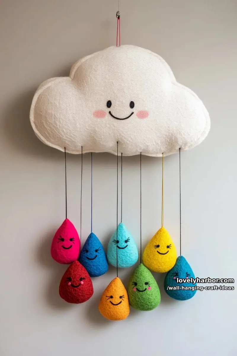 15 Artistic Wall Hanging Crafts to Upgrade Your Home 7 make a cute cloud with colorful raindrop cutouts and happy faces. 1