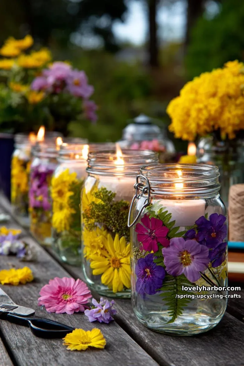 mason jar lanterns decorated with pressed flowers 1