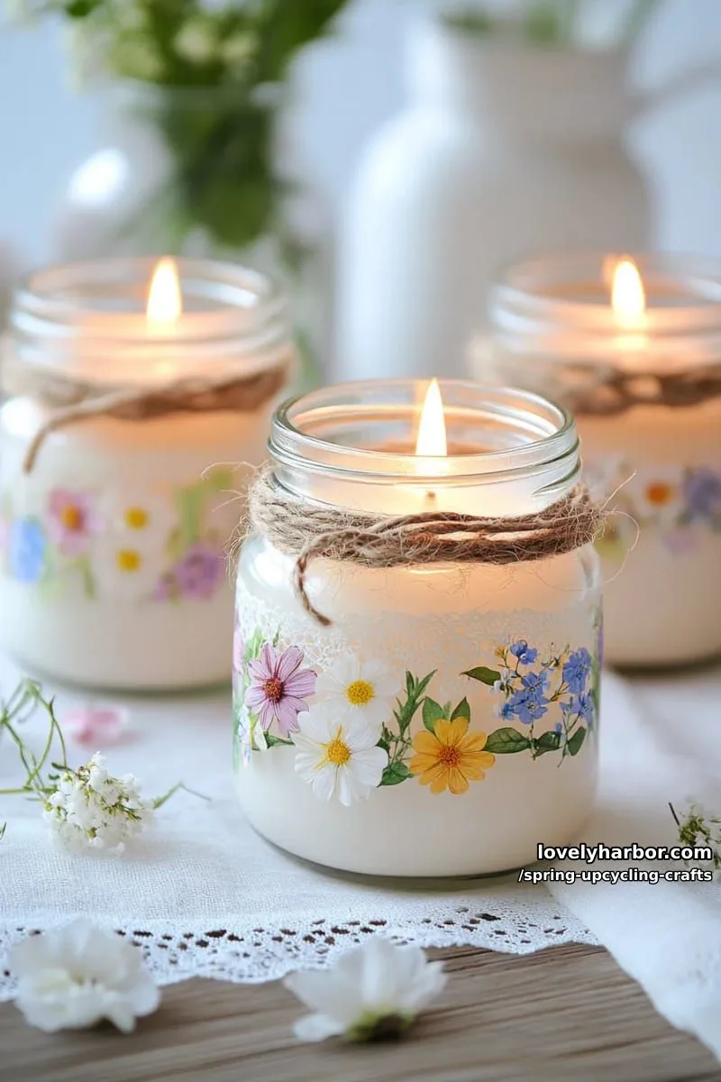 mason jar lanterns decorated with pressed flowers 1