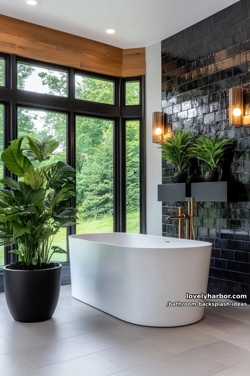 matte black tiles with metallic grout for a dramatic, moody atmosphere 1