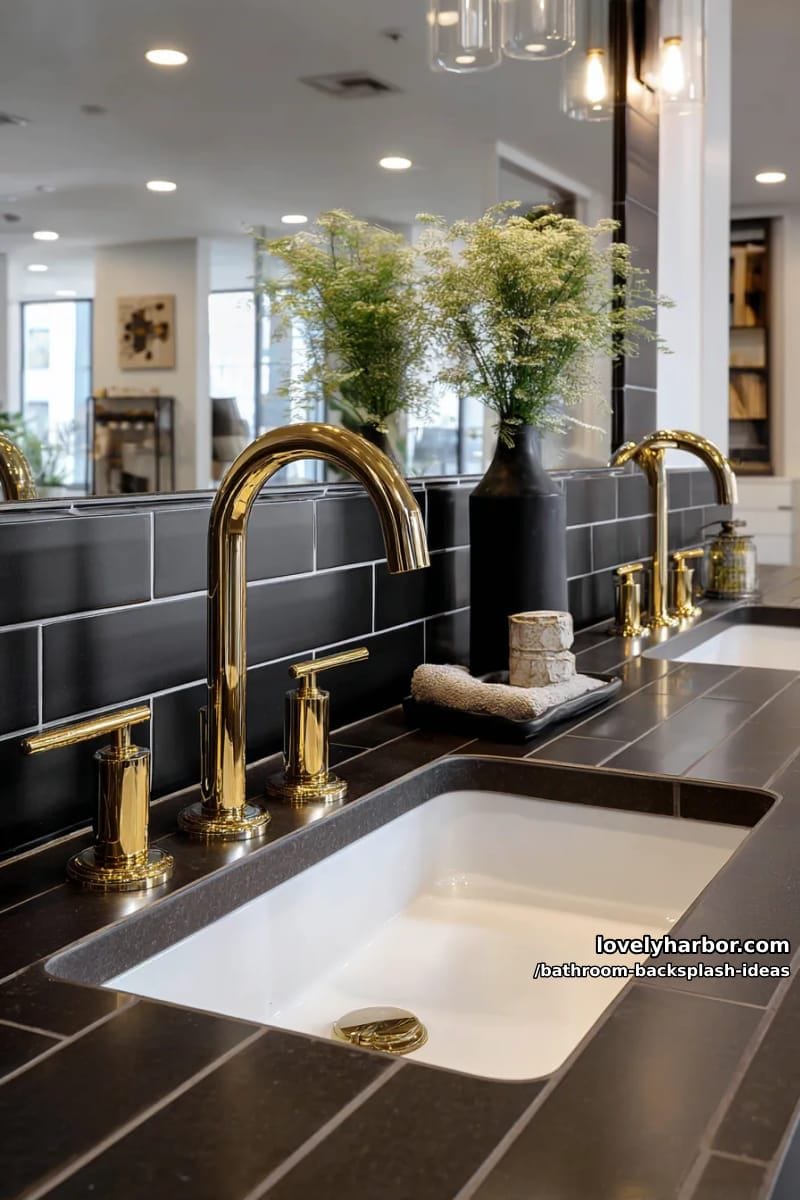 matte black tiles with metallic grout for a dramatic, moody atmosphere 1
