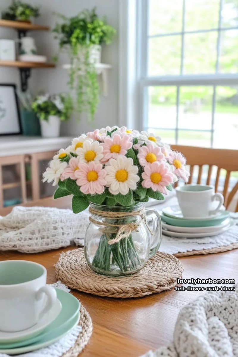 mini felt daisy bouquet in pastel shades for spring home décor 1