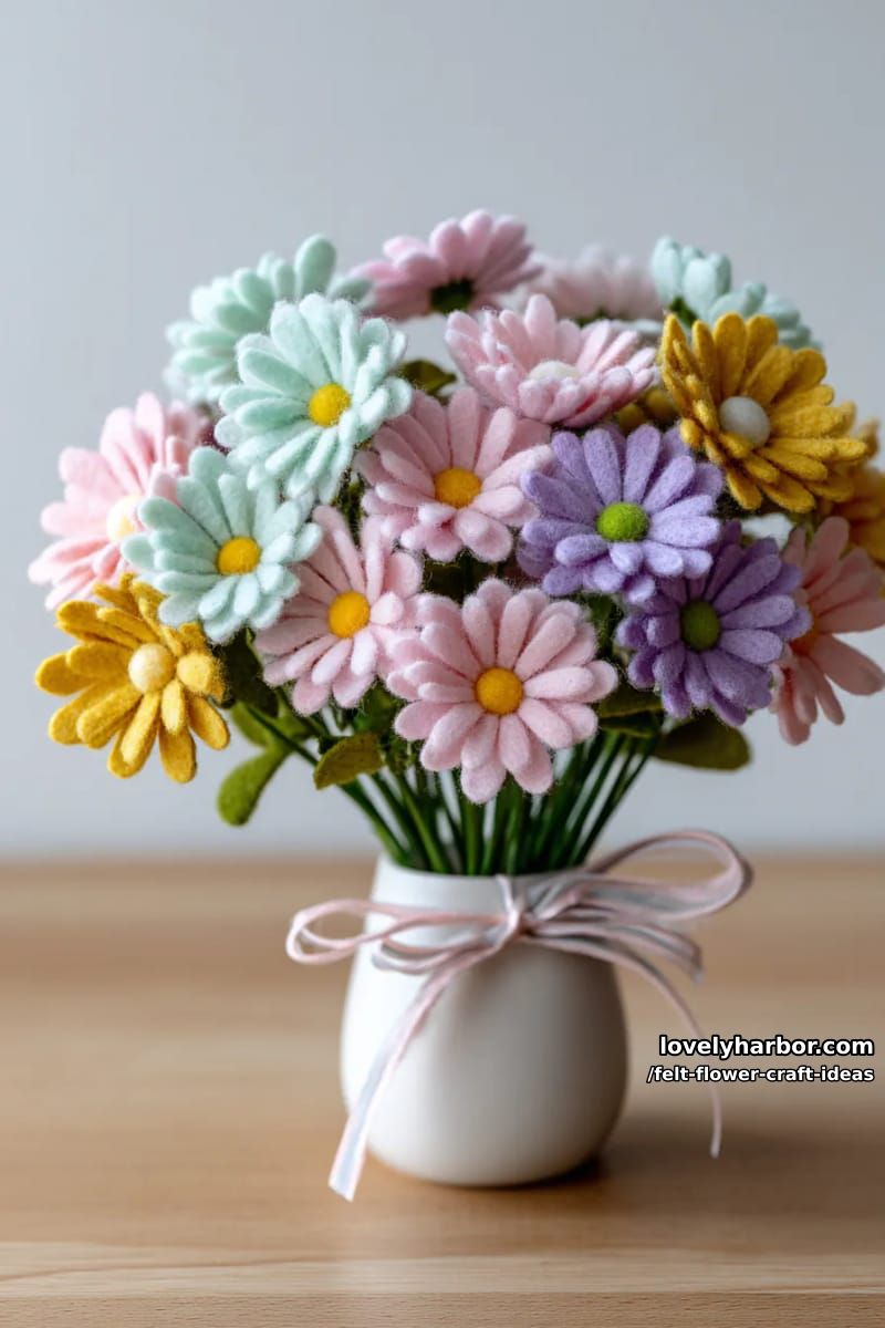 mini felt daisy bouquet in pastel shades for spring home décor 1