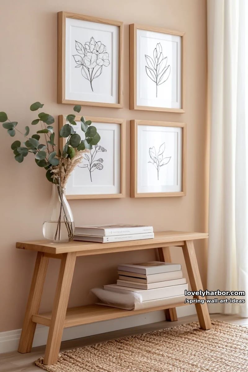 minimalist botanical line drawings paired with soft pink backgrounds as a modern set 1