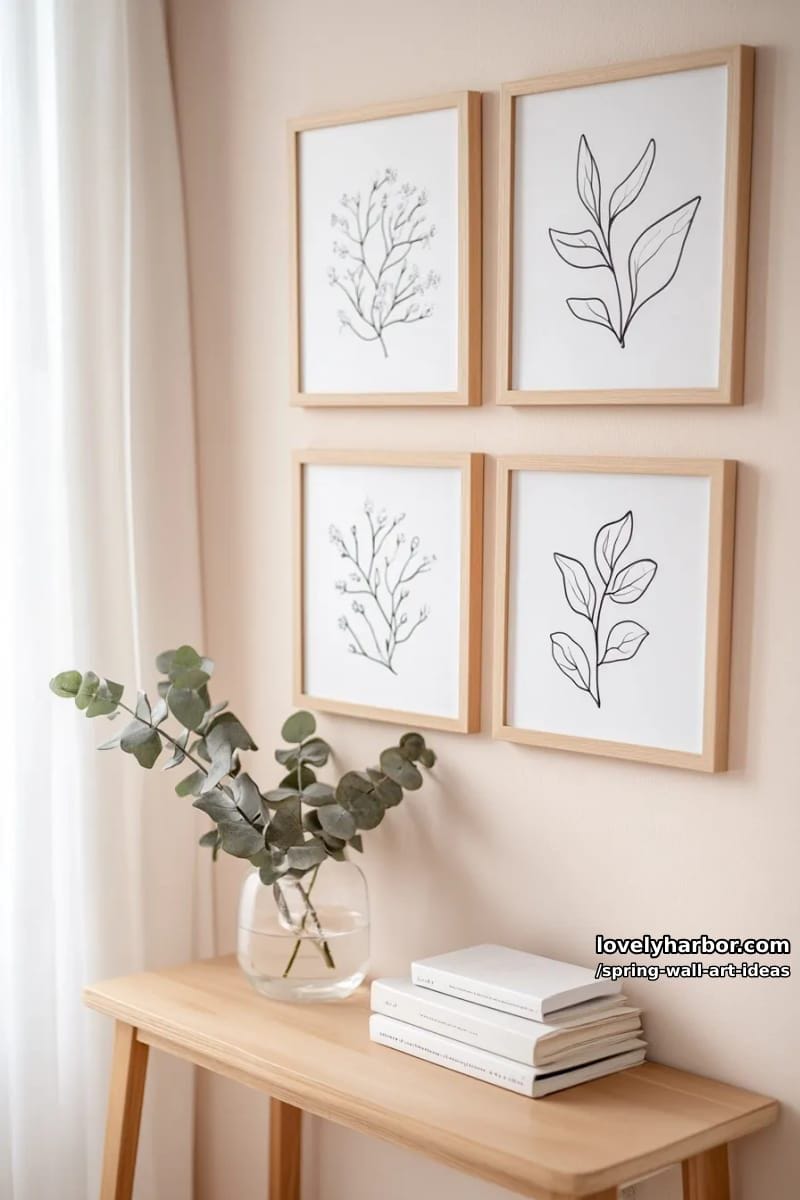 minimalist botanical line drawings paired with soft pink backgrounds as a modern set 1